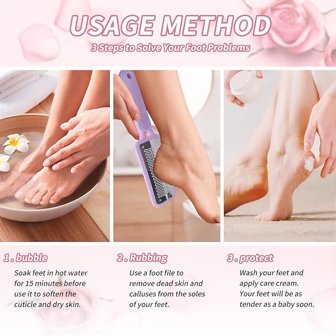 Foot Callus Remover – Professional Stainless Steel Foot File for Dead Skin, Callus & Hard Skin Removal – Ergonomic Design for Smooth, Baby-Soft Feet (Purple)