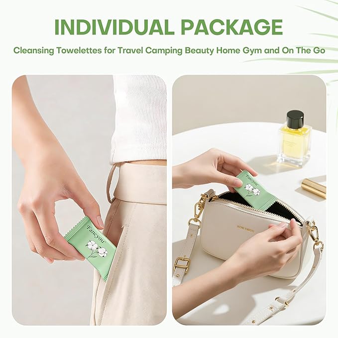 Disposable Face Towel Thicken 50 Pack Compressed Towel Tablets Reusable, Mini Disposable Facial Washcloths Compact Individually Wrapped Clean Towels for Travel Camping Beauty Home Gym (Green)