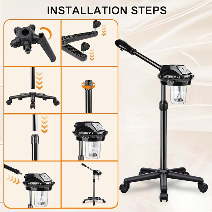 Professional Facial Steamer for Deep Hydration,Ozone Face Steamer with More Steam,Estheticians Steamer on Wheels with Time Setting,Adjustable Height Suitable for Beauty, Spa and Home Use
