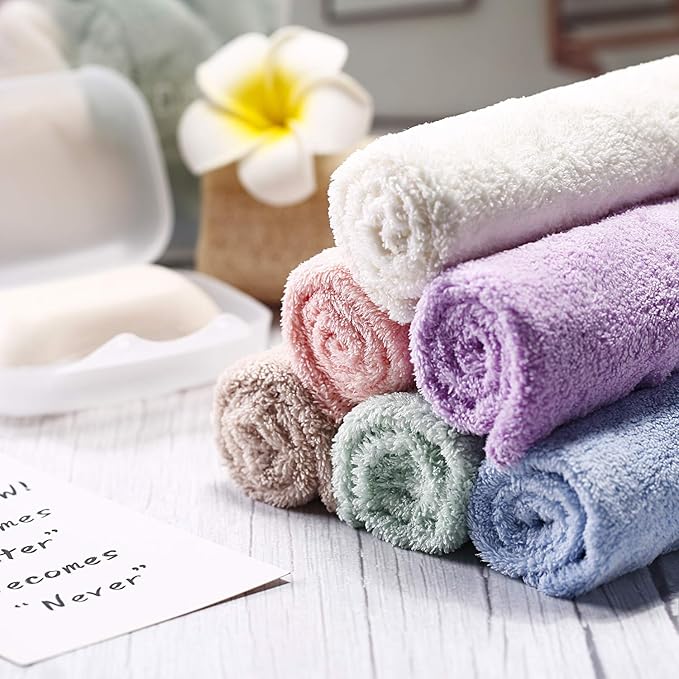 Syhood 12 Pcs Face Wash Cloth 10 x 10 Inch Makeup Remover Cloths Microfiber Facial Wash Towel Coral Velvet Reusable Soft Cleansing Towel (Pink, Green, Brown, Purple, Blue, Beige)