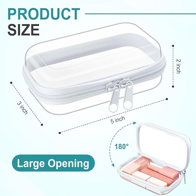 Hoolerry 4 Pcs Hard Clear Zipper Case Makeup Bags Plastic Zipper Pouch Transparent Storage Box Containers for Cosmetics, Snacks, Building Blocks, Puzzles(Clear,5 x 3 x 2 in,White)
