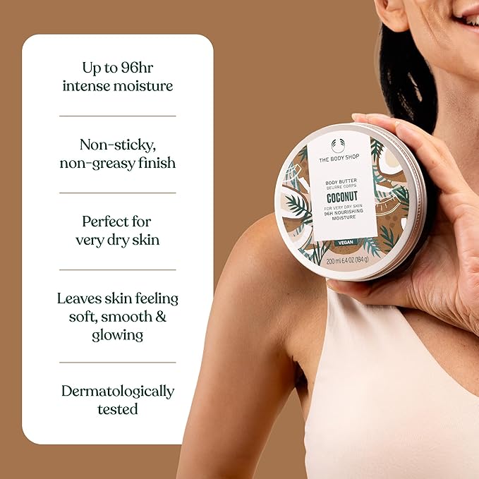 The Body Shop Coconut Body Butter – Nourishing & Moisturizing Skincare for Very Dry Skin – Vegan – 6.75 oz