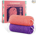 2Pcs African Net Sponge Authentic with Knots - Exfoliating Body Scrubber for All Skin Types, African Bath Sponge, Wash Cloth, Gentle Exfoliation Shower Rag for Women Daily Use(Pink & Purple)