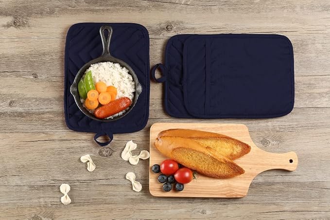 Oven Pot Holder with Pocket Cotton Heat Resistant Coaster Potholder Kitchen Hot Pad Oven Mitts for Cooking Square 7"x9" Set of 3 (Navy Blue)