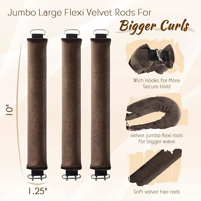 Heatless Hair Curlers, Satin Foam Rollers, Overnight Curling Rods for Long Hair, 5 Count (Brown)