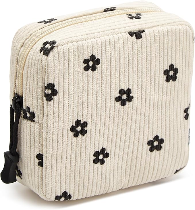 Small Makeup Bag for Purse,Mini Cosmetics Bag cute Zipper corduroy Cosmetic Pouch Storage Pouch Travel Toiletry Organizer for Women Girls(Flower)