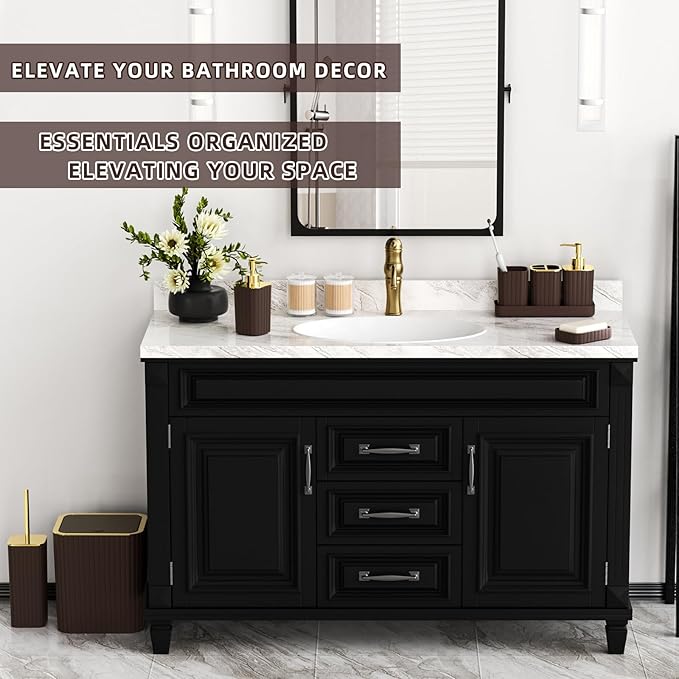 Bathroom Accessories Set - Gorgeous Bathroom Set, 10PC Brown Bathroom Accessories, Bathroom Accessory Set, Toilet Brush, Trash Can, Qtip Holder Dispenser & Soap Dispenser