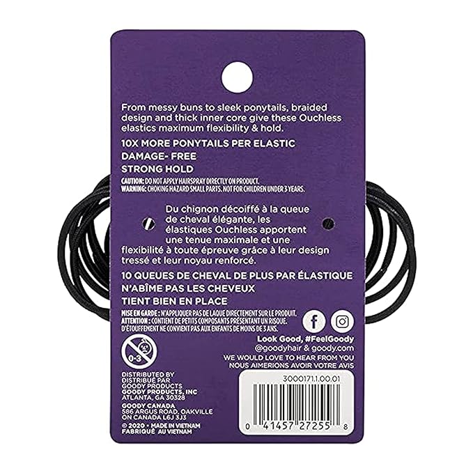 Goody Ouchless Hair Elastics, Black, 36 Count (Pack of 2)