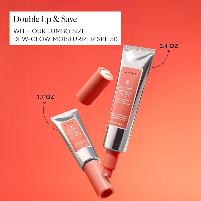 Naturium Dew-Glow Moisturizer SPF 50 PA++++ Jumbo, Daily Moisturizing Sunscreen & Face Primer, Skin Protector with Dewy Finish, 3.4 oz
