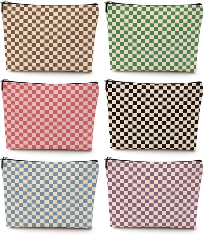6 Pcs Checkered Makeup Bags Make up Bag Cosmetic Bags for Women Girls Sister Mom Teacher Graduation Christmas Birthday Travel Toiletry Bag Aesthetic Zipper Organizer Accessories, Cute Retro Plaid