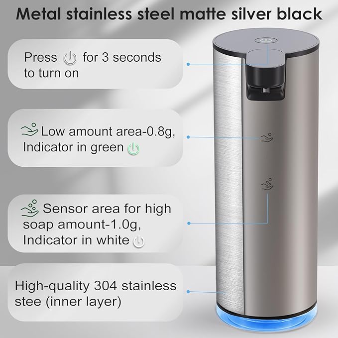Automatic Soap Dispenser Foam Rechargeable: Touchless Soap Dispenser Stainless Steel with Sensor for Bathroom Kitchen