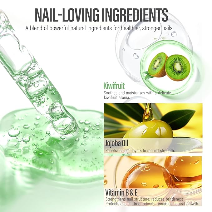 CHUCHU Nail Growth and Strengthener Oil for Cuticle - Kiwi Scent Cuticle Oil Repair Moisturizing Treatment - Natural Jojoba Vitamin B & E Nail Oil for Dry Cracked Nails