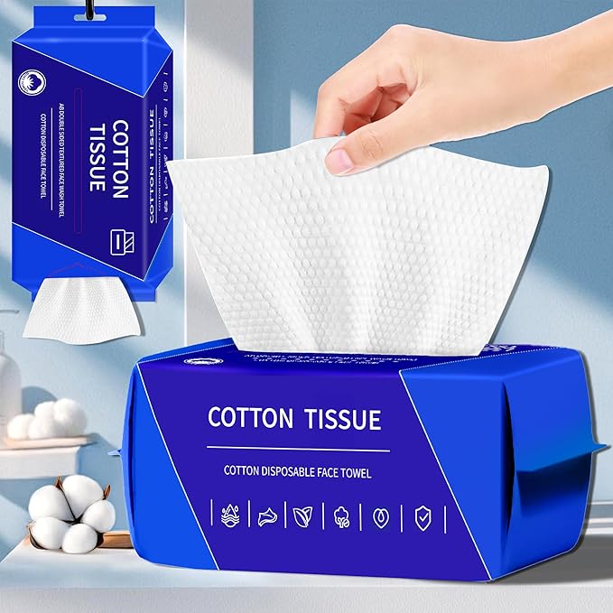 600 Count Disposable Face Towel, Dual-Textured Clean Wipes – Dry/Wet Use, Ultra-Soft Facial Towels, Lint-Free Face Towel Disposable for Women Cleansing, Makeup, Travel
