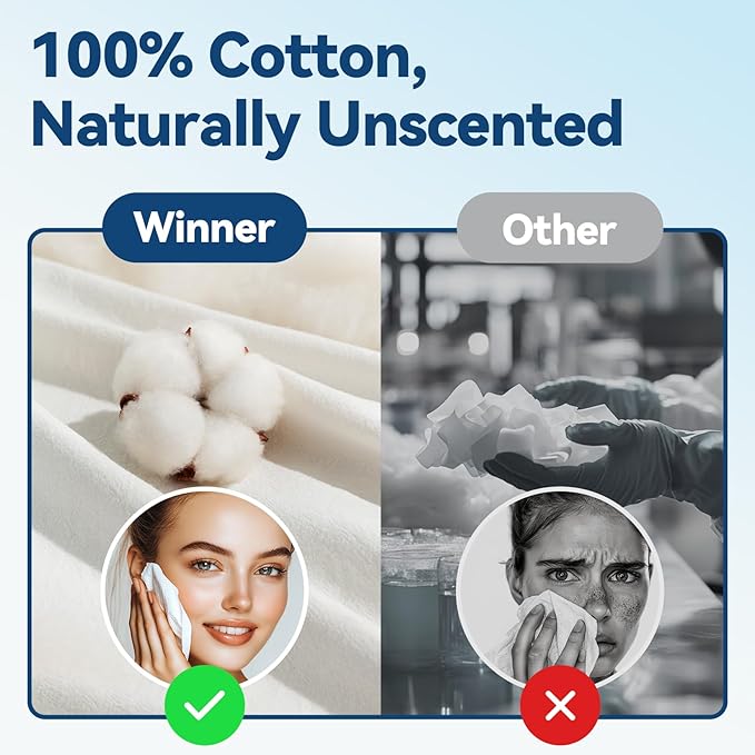 Winner Soft Face Towels, 100% USDA Biobased Facial Towels, 2 Packs per Case, 12 Bags Total, 1200 Count