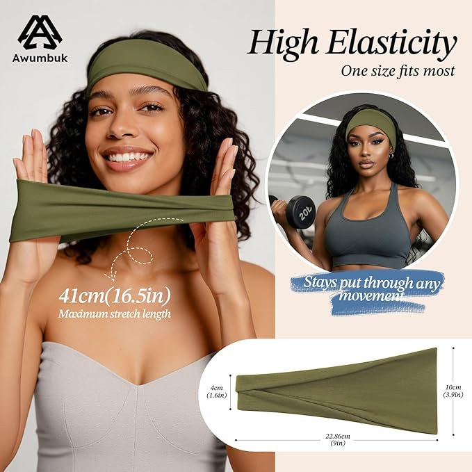 Headbands for Women, 8 Pack Non-Slip Moisture Wide Head Bands, Stretchy Elastic, Multiple Colors Securing Hair for Fashion, Yoga, Running, Daily life (Yellow/Orange-Red/Deep Sea Blue)