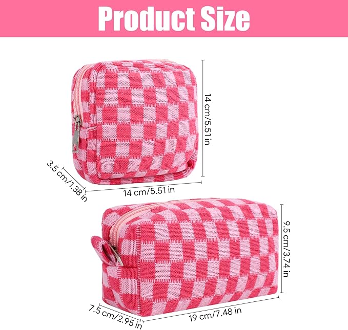 2 Pcs Sanitary Napkin Storage Bag, Zipper Checkered Sanitary Pouch Period Bags, Portable Tampon Pad Pouch Pad Bag for Women Travel Daily, Reusable Period Bag for Teen Girls for School Women Pink