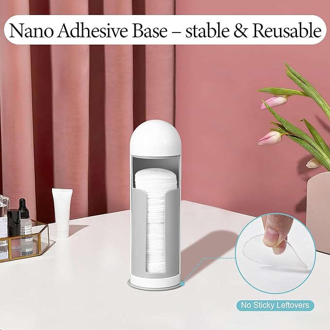 Cosmetic Cotton Pad Rounds Holder with Rotating Lid, Cotton Pads Dispenser Modern White Plastic Organizer Storage