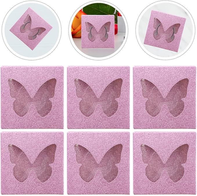 10 Sets Colored Square False Eyelash Organizer Boxes with Butterfly Cutout, Lash Packaging Cases for Makeup Storage, Pink Lash Holders for Cosmetic Use
