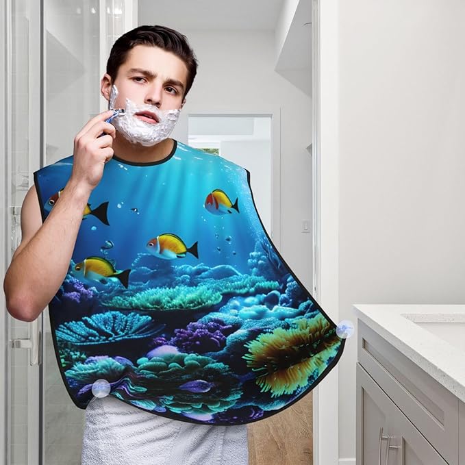 Underwater Scenery Print Beard Bib Shaving Apron, Beard Hair Trimming Cape Gift For Dad