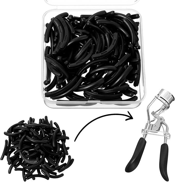 Sibba 100 Pcs Eyelash Curler Refills, Silicone Eyelash Curler Pads with Lash Tool, High Elasticity Replacement Pad, Safe Gentle Smooth, Black