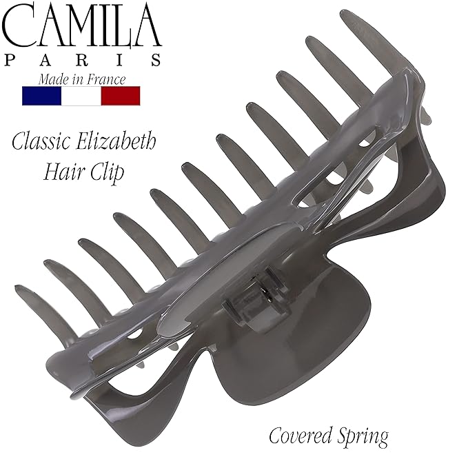 Camila Paris CP3502 French Large Hair Clips for Women Thick Long Curly Wavy Hair, Girls Claw Clip, Durable Styling Big Clip Strong Hold No Slip Grip, Made in France, Gray 6/''