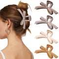 Mesovor 4 Pack Cute Bow Claw Clips, Nonslip 4.92" Large Matte Strong Hold Bows Hair Clips for Thin and Thick Hair | Chic Hairclips for Holidays or Everyday Hairstyle (Beige Matte)