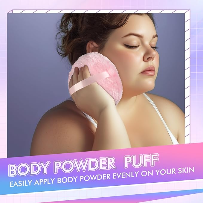 WSYUB Body Powder Puff, Powder Puff for Body Powder, 6 Inch Extra-Large Powder Puffs,Ultra Soft Fluffy Velour Powder Puff, Pink