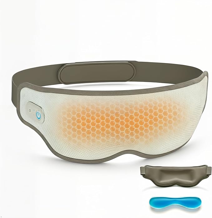 SENAINS Cordless Heated Eye Mask with Vibration - 3D Contoured Warm Compress for Dry Eyes, Migraine & Stye Relief - Electric Sleep Mask with Cold Gel Pack, Magnetic Charging, Auto-Off (Gray)