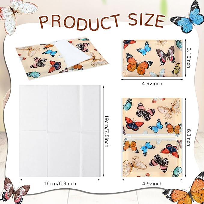 Geyee 50 Packs Tissue Travel Size Facial Paper Napkins Travel Packs Disposable Pocket Tissues for Wedding Guest Traveling School Purse Home Supplies, 500 Sheets 3 Ply(Retro Butterfly)