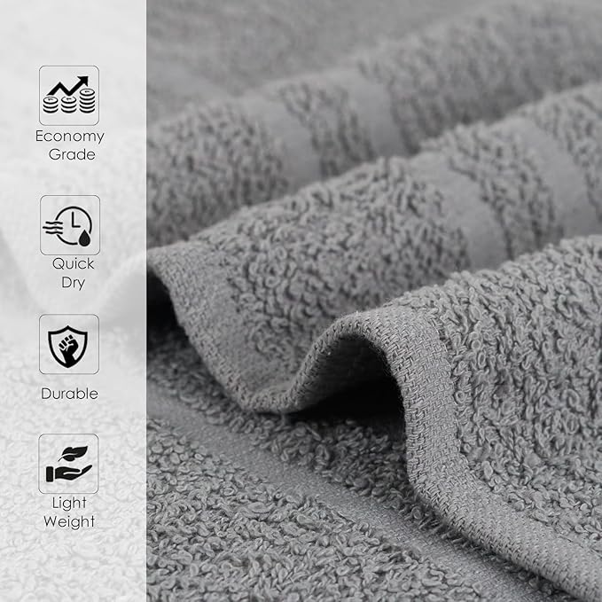 Hand Towels - Pack of 40, 16 x 27 Inches, 100% Cotton, Grey, Highly Absorbable, Facial, Gym, Hair, Face Towels
