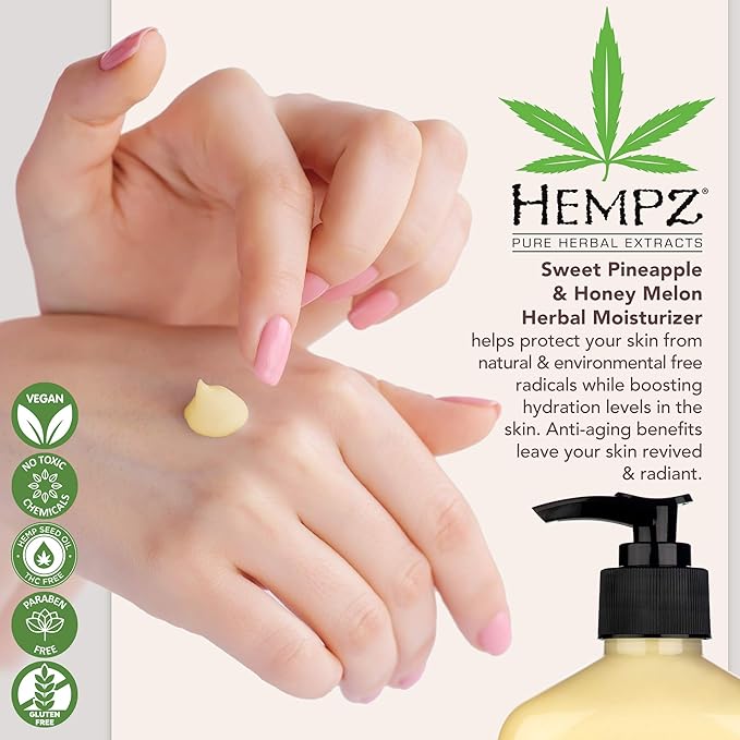 Hempz Sweet Pineapple & Honey Melon Moisturizing Skin Lotion, Body Moisturizer with Jojoba, Natural Extracts, Vitamin A and E, 17 oz, 2 Pack Bundle