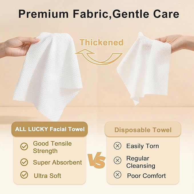Face Towels, XL Facial Dry Towels 10x12 Inch, Biodegradable Disposable Face Wipes for Makeup Remover, Skincare & Face Cleansing, Lint-Free (50 Count)
