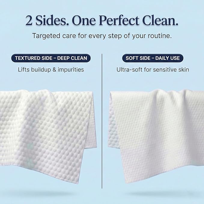 VÊVAPL® - VEVAPL Clean Facial Towels XL – 60 Towels | 100% Viscose, Disposable Face Towel, Dermatologist Tested, Ultra Soft, Ultra Thick 90GSM for Skincare, Makeup Removal & Daily Cleansing