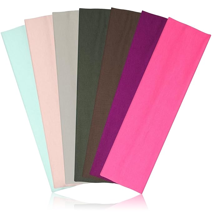 Headbands for Women, Stretchy Non Slip Soft Cotton Cloth Hair Bands for Sports, Workout, Yoga and Running, 7pcs