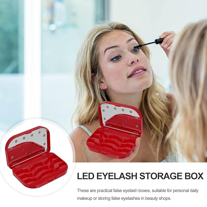 Led Eyelash Storage Box Portable Eyelash Organizer with Makeup Mirror Compact False Case for Travel and Daily Use
