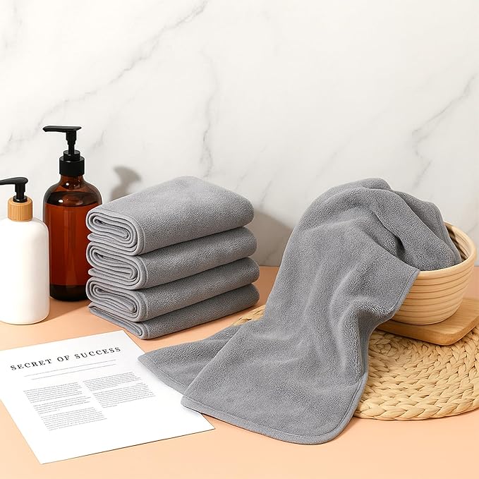 12 PCS U-Shaped Facial Towels, Estheticians Towels Microfiber Soft Spa Towel Coral Fleece Face Cloth for Beauty Salons, Skin Care （Grey）