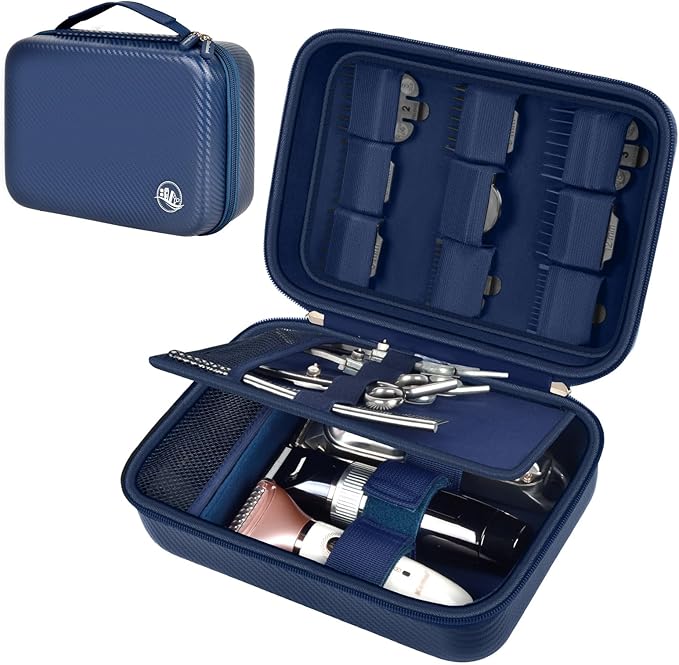 Boobowl Barber Accessories Bag for Clippers and Supplies, Mens Hair Trimmers Box, Portable Clipper Storage Holder for Hair Cutting, Guard Grooming Kit and Barbers Supplies (Bag Only)- Dark Blue