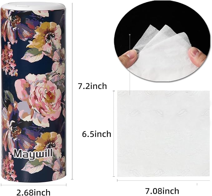 Car Tissues Cylinder Holder with Facial Tissue, Round Car Tissues Holder with Cap,Suitable for Car Cup Holder,Travel Tissue Tubes Box Container,Car Box Container(4 Pack, 200 Sheets)