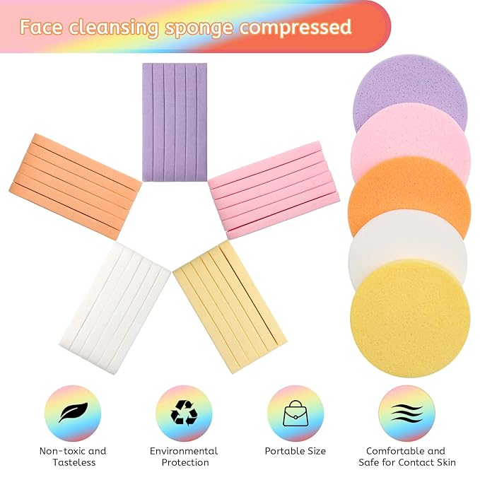 120 Pcs Facial Sponge Compressed, Luxiv 5 Colors Face Cleansing Sponge Estheticians Compressed Makeup Facial Sponge Round Wash Face Sponges for Women Compress Exfoliating Removal Sponge (Mix-color B)