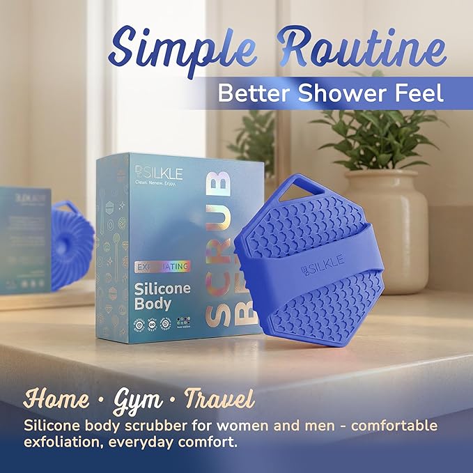 Silicone Body Scrubber – Gentle Exfoliating Shower Scrubber for Body & Bath, Silicone Shower Brush & Loofah Alternative – Non-Slip Silicone Body Brush, Quick Dry, Hygienic - Blue