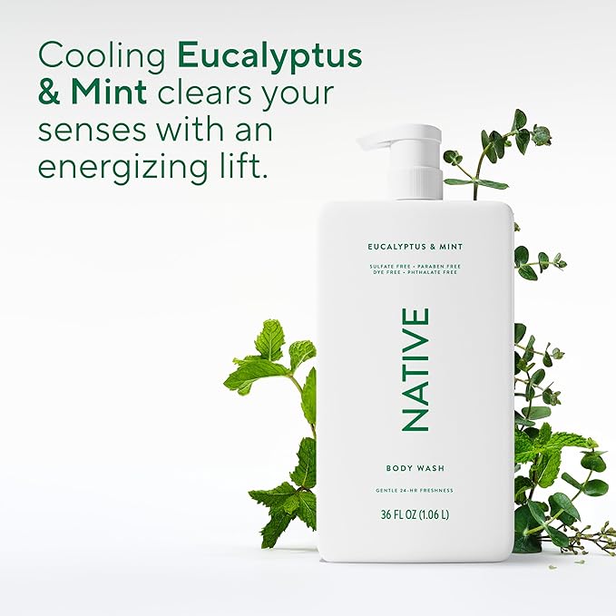 Native Sulfate Free Body Wash Contains Naturally Derived Ingredients | for Women & Men| Eucalyptus & Mint, 36 oz