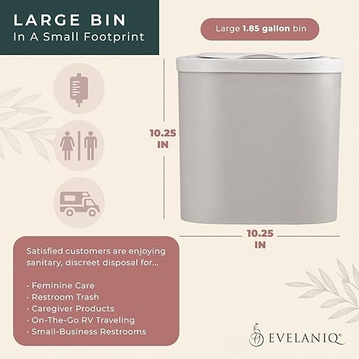 Women's Sanitary Napkin Receptacle (Bin + 150 Hygiene Bags) Feminine Pad & Tampon Restroom Disposal Receptacle Mini Trash Can Starter Pack, Light Grey for Home & Business Bathrooms.