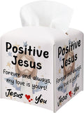 Positive Jesus Tissue Box Cover Square, Catholic Religious Waterproof Leather Tissue Box Holder, Jesus Paper Facial Tissue Box Covers Cube for Office Bathroom Home Prayer Room and Car Decor
