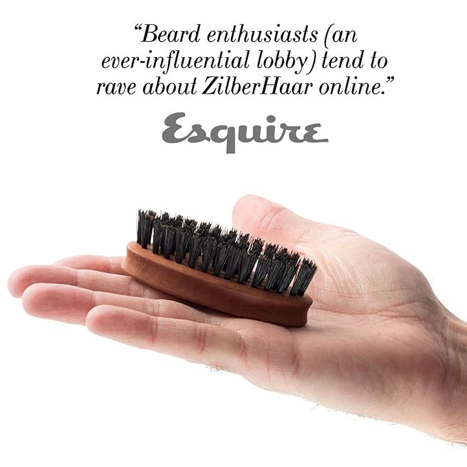 ZilberHaar Pocket Mustache and Beard Brush - Stiff Boar Bristles Small Brush - Perfect Beard Grooming Tool - Relieves beard itch - Short and Medium - Made in Europe