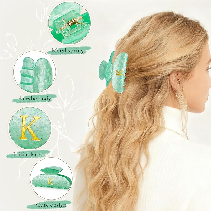 Birthday Gifts for Teens Girls - Initial Letter Hair Clips | Personalized Hair Claws | Birthday Gifts for Women | Christmas Gift for Teens Girls Stocking Stuffers - Green,L