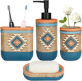 Bathroom Accessory Sets 4PCS Bathroom Accessories Set Complete Tribal Home Decor Southwest Pattern Shape Includes Lotion Dispenser Toothbrush Holder Tumbler Cup & Soal Dish