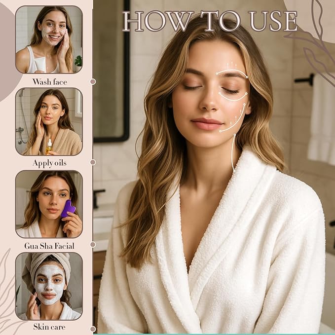Nuanchu Stainless Steel Gua Sha Facial Tools Metal Guasha Tool for Face Body Jawline Shaper, Double Chin Reducer, Puffiness Reducing, Lymphatic Drainage Massager Skin Care Gift with Pouch(Purple)