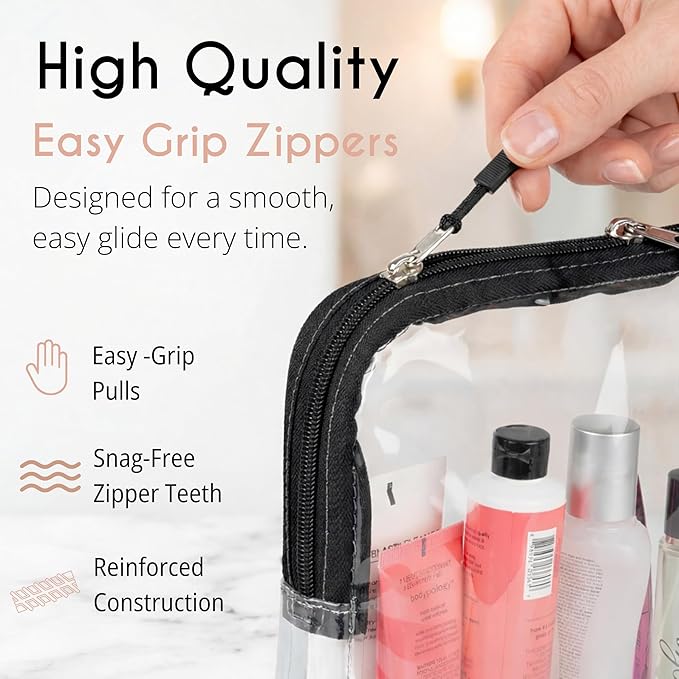BORSALI TSA Approved Toiletry Bag - Clear Quart Size for 3-1-1 LIquids for Carry On Travel - Toiletries Organizer - Cosmetic Pouch with Zipper - Travel Accessories - Cream with Handle