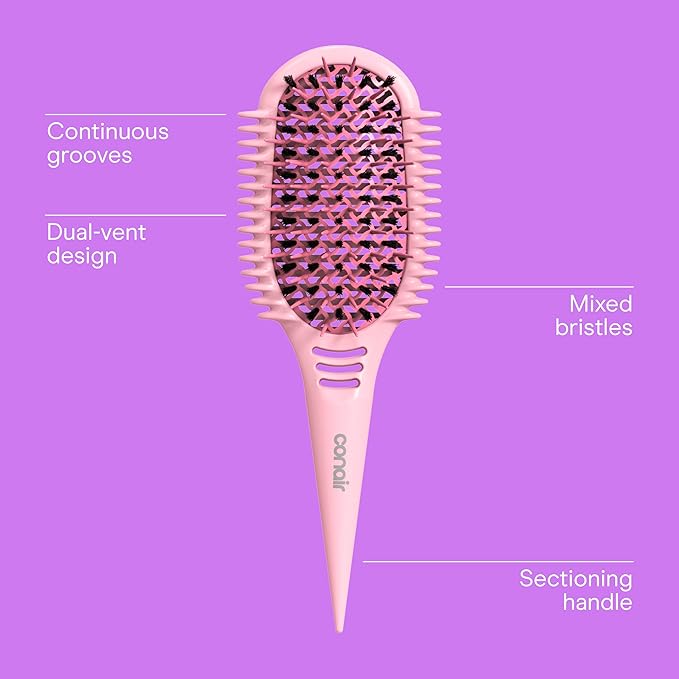 Conair Curl Define Pro Hair Brush for Curly Hair, For Longer Hair with Tight Curls, Dual Vents with Continuous Grooves, Mixed Bristles for Frizz-Free Detangling, Smoothing, and Curl Definition