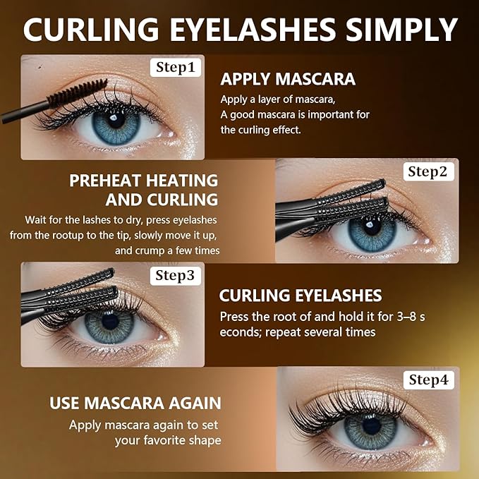 Heated Eyelash Curler - 2-in-1 Clip-Type Design, 3 Temperature Modes, USB Rechargeable Electric Eyelash Curler, Natural Curling 24H Long-Lasting Curl, Gift for Women & Girls, Brown Black